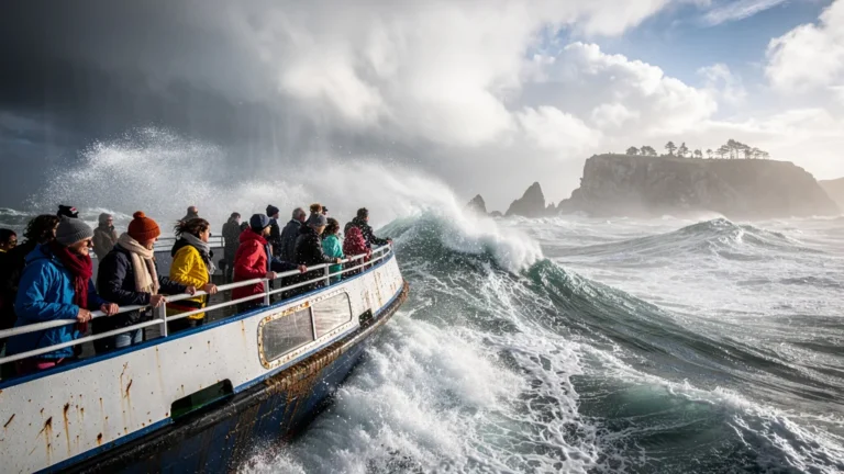 Traversée en ferry vers Belle-Île en pleine houle croisée entre novembre et juillet, haute et basse saison