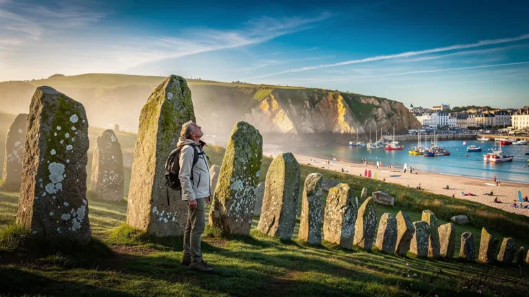 Comparaison visuelle entre les alignements de Carnac et le port animé de Quiberon en Bretagne