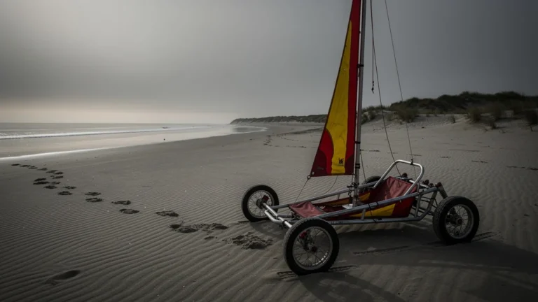 Char à voile immobile sur plage déserte au matin sans vent, symbolisant 75€ gaspillés