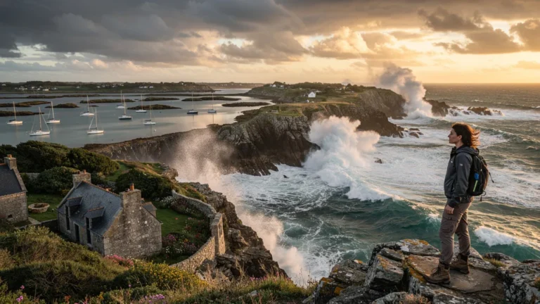 Paysage photoréaliste du Golfe du Morbihan et presqu’île de Quiberon au coucher de soleil, choix du premier séjour
