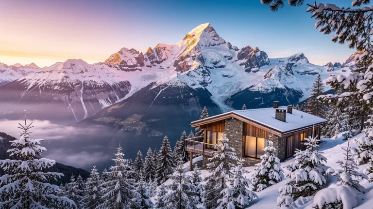 Vue hyper-réaliste du Mont Blanc et chalet, illustrant Mont Blanc immobilier et les pièges à éviter